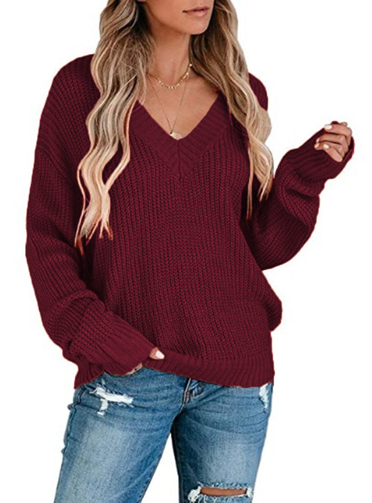 Chunky knit sweater for women with deep V-neck and relaxed sleeves Lune London