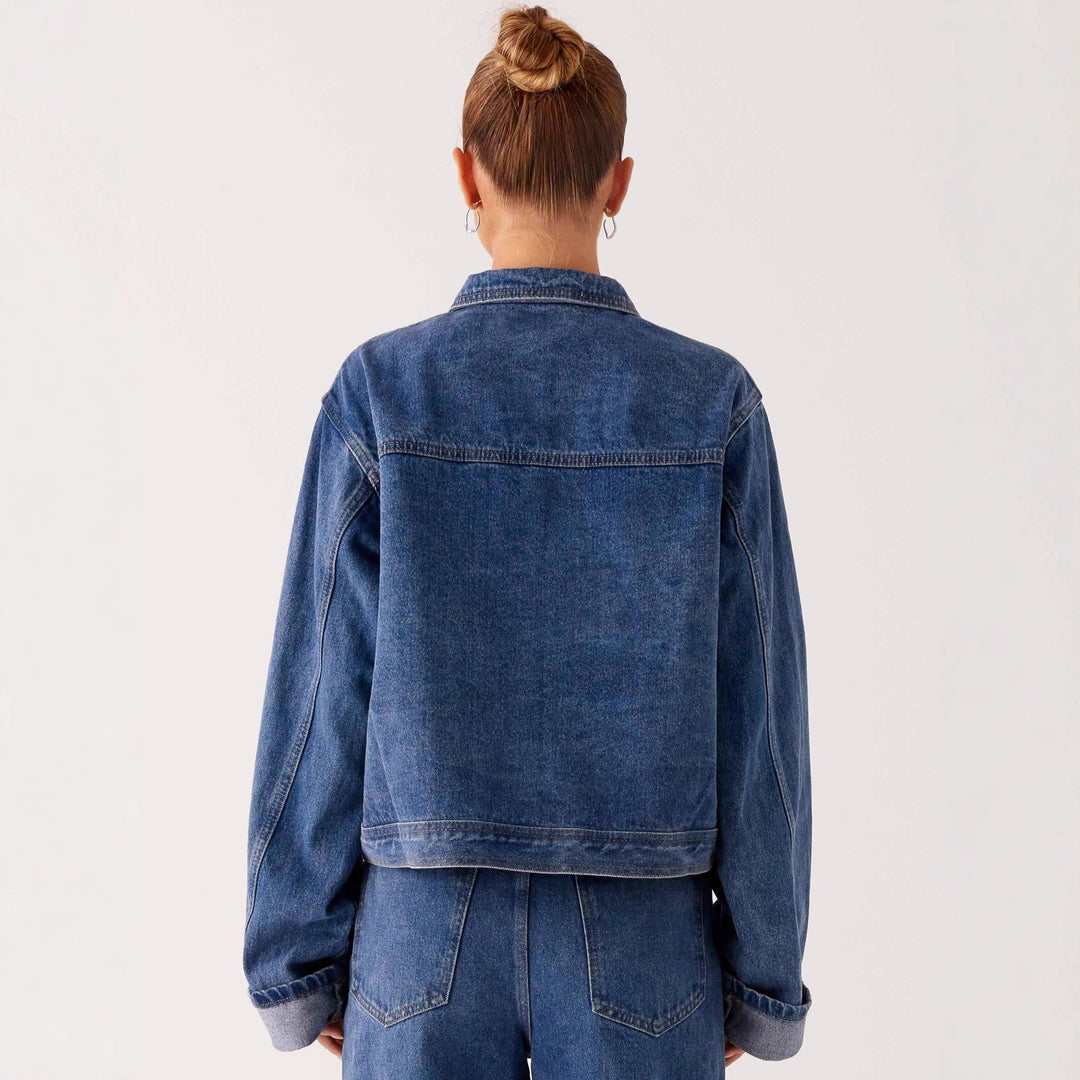Women trendy denim jacket in casual cut with patch pockets and button details Lune London