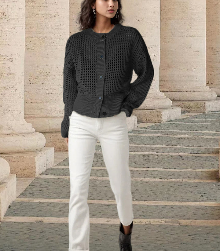 Cardigan for women with a breezy crochet look and practical buttons Lune Londonl