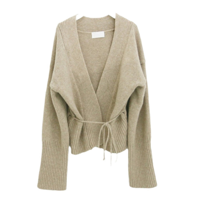 Women's Knit Tie Jacket with Belt and Stand Collar Lune London
