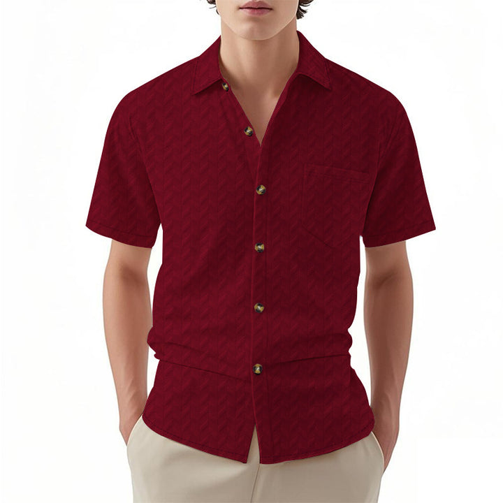 Short sleeve shirt for men with textured design and practical chest pocket detail Lune London