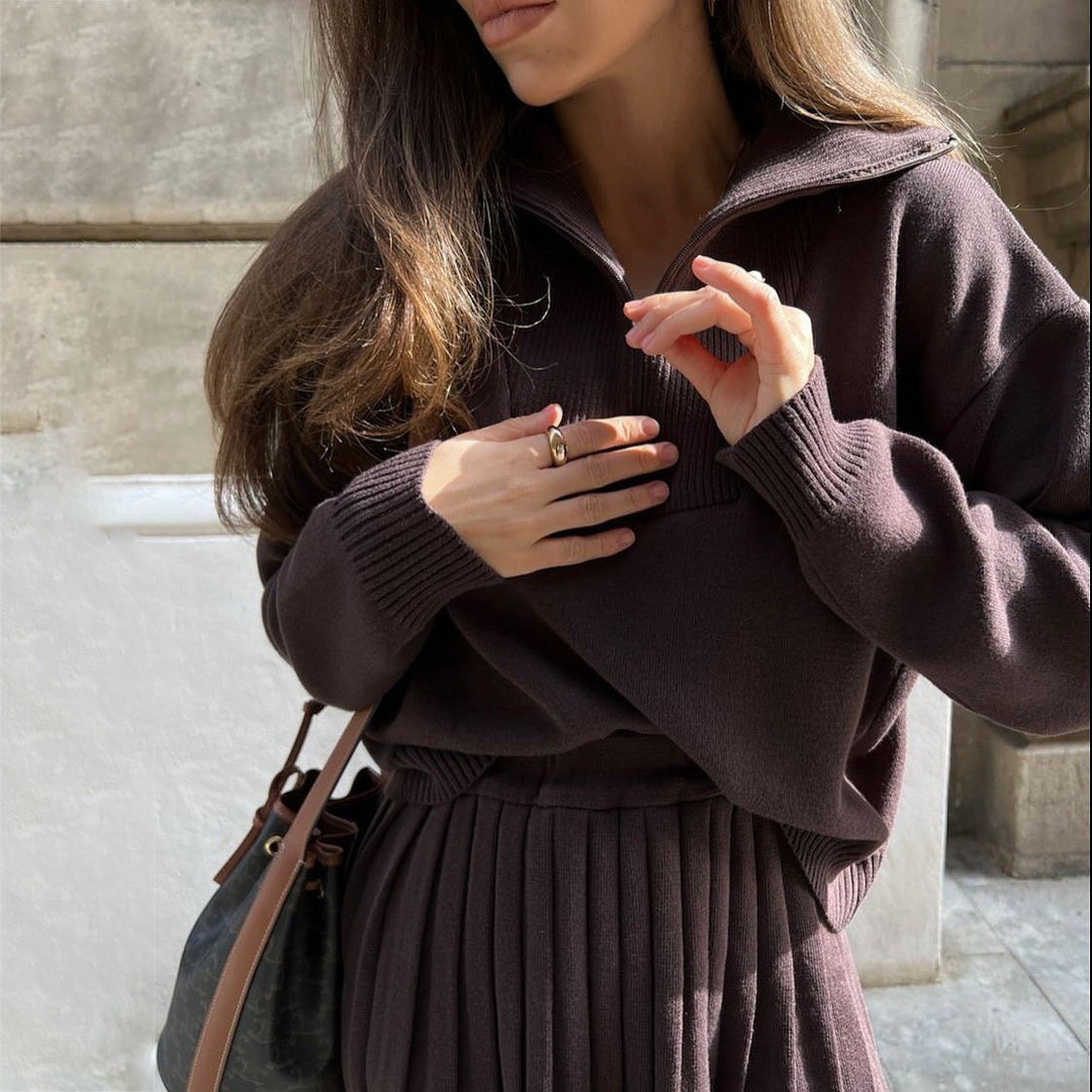 Knit sweater for women with turtleneck and pleated skirt Lune London