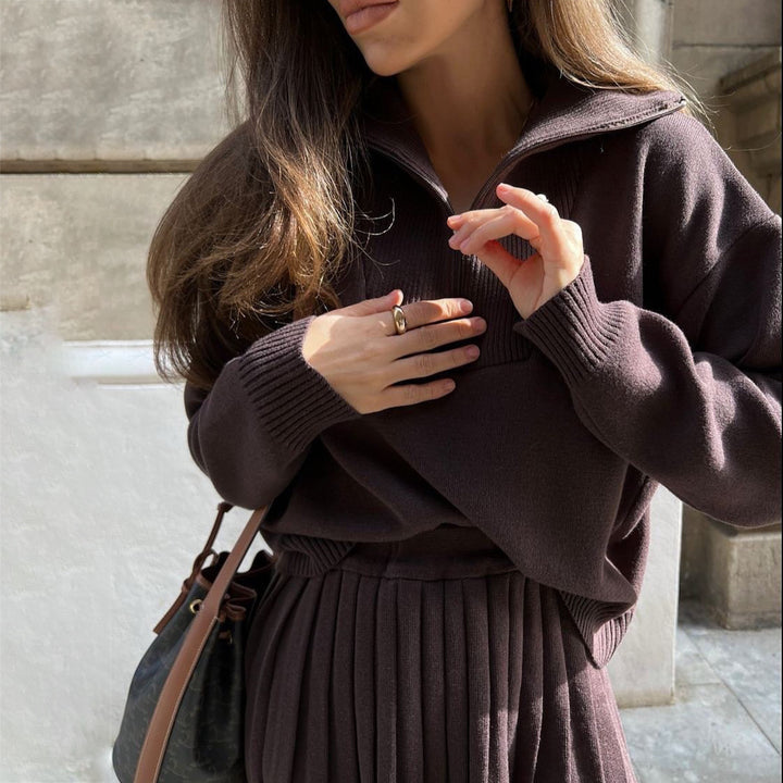 Knit sweater for women with turtleneck and pleated skirt Lune London