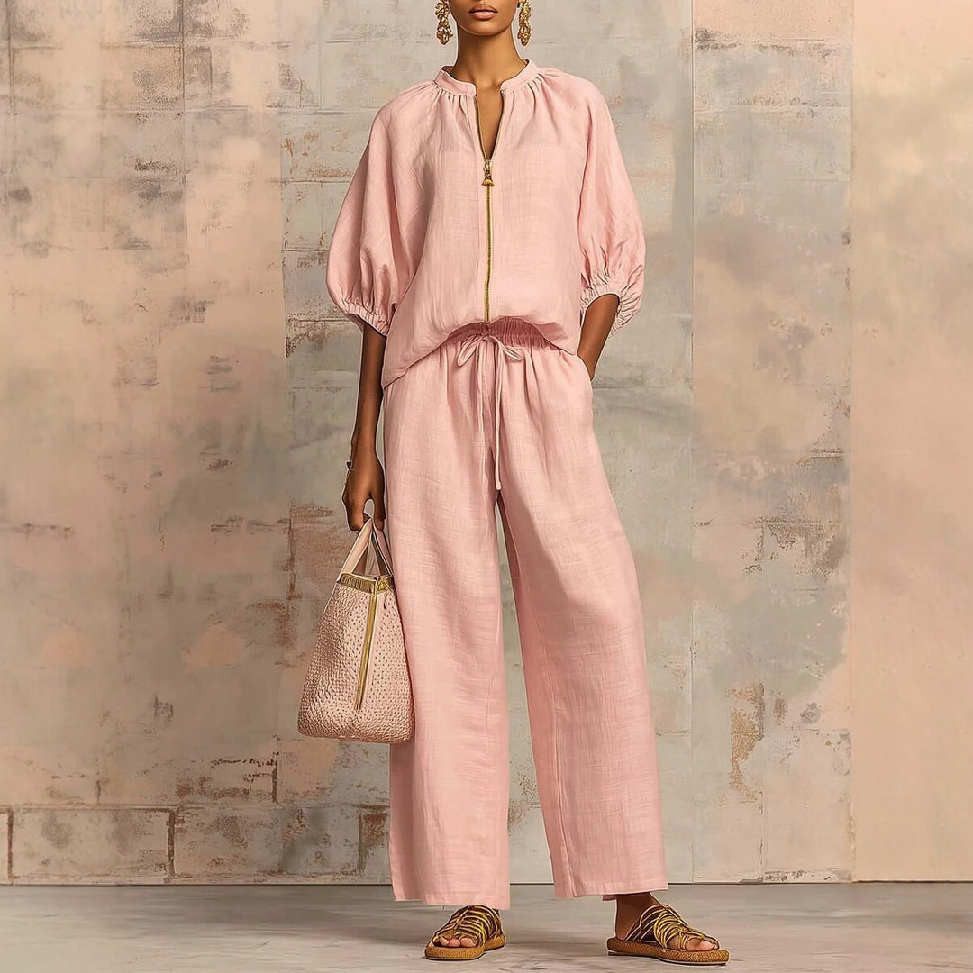 Ladies Airy Two-Piece with Modern Collar and Zipper Lune London