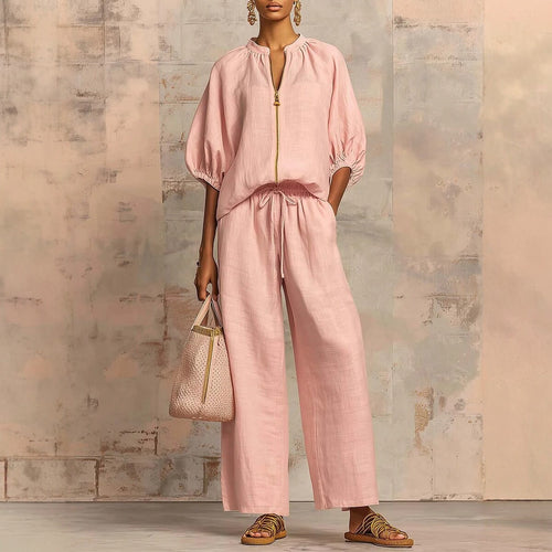 Ladies Airy Two-Piece with Modern Collar and Zipper Lune London