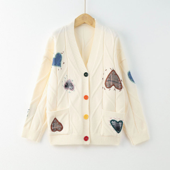 Knit jacket for women with heart-shaped appliqués and button details Lune London