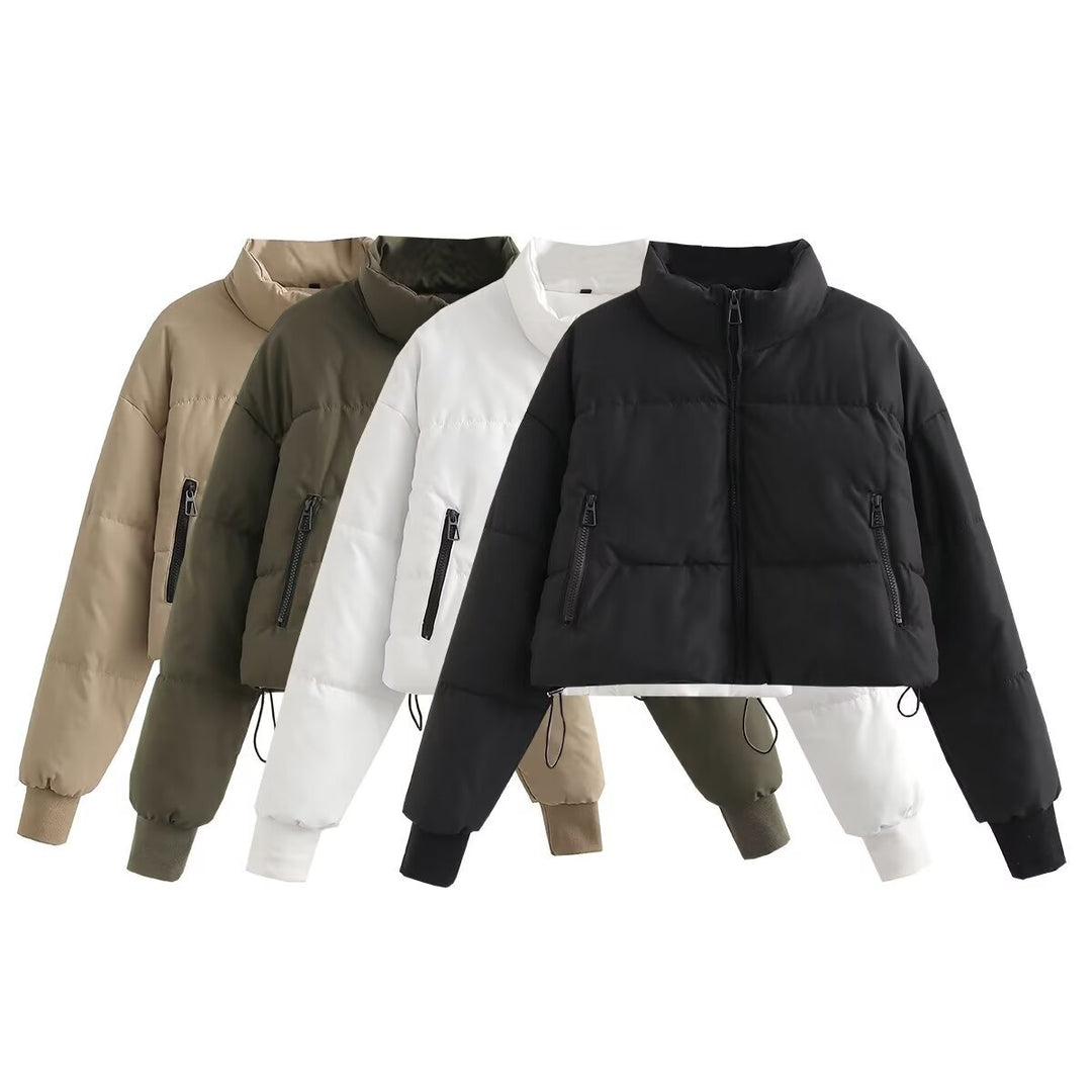 Ladies cropped matte jacket with high collar and practical zip pockets Lune London