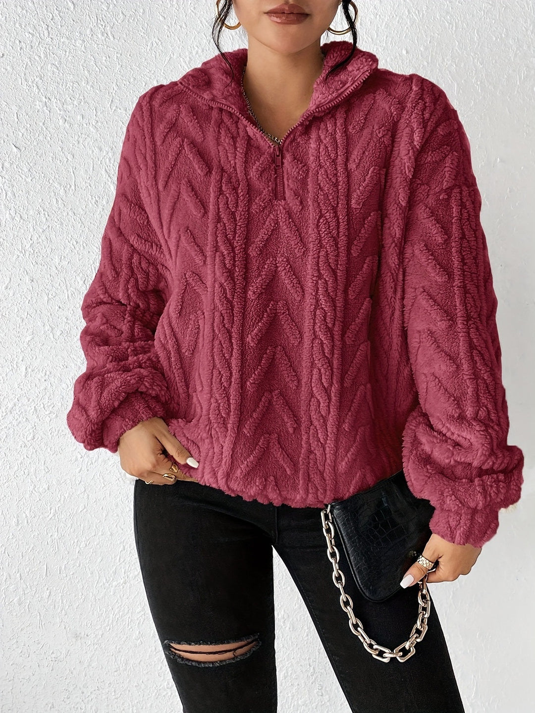 Women's fleece sweater with high collar and structured design Lune London