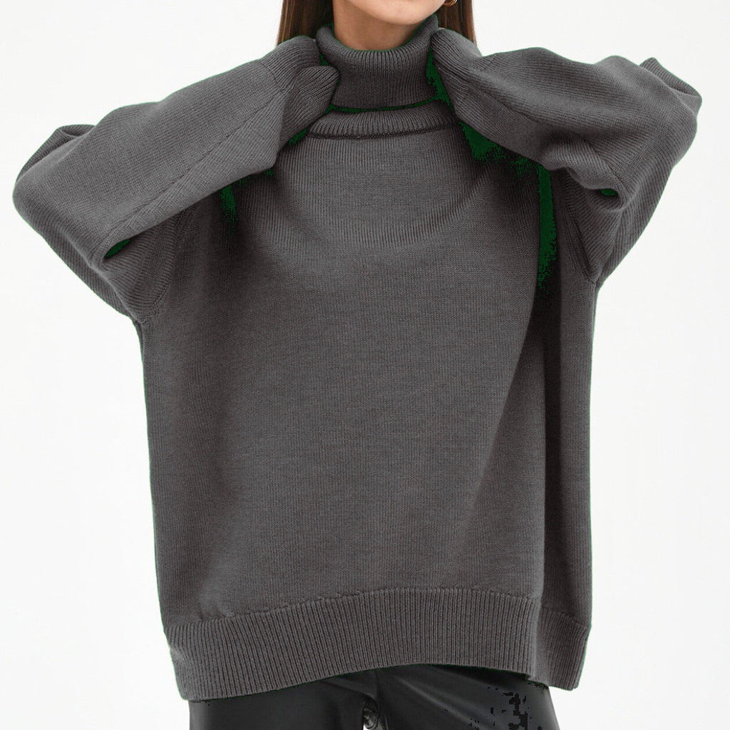 Women's Oversized Turtleneck Sweater with Ribbed Texture Lune London