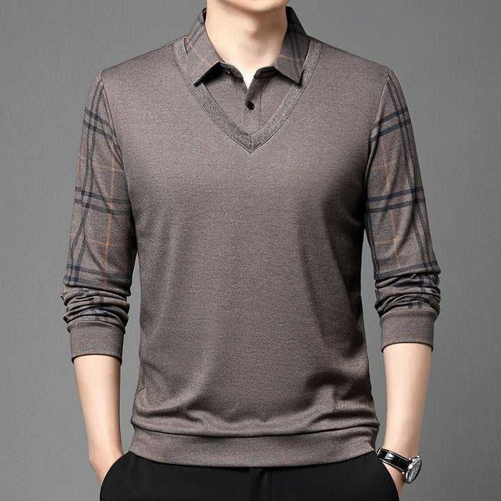 Elegant V-neck sweater for men with a structured collar and a chic and stylish modern design