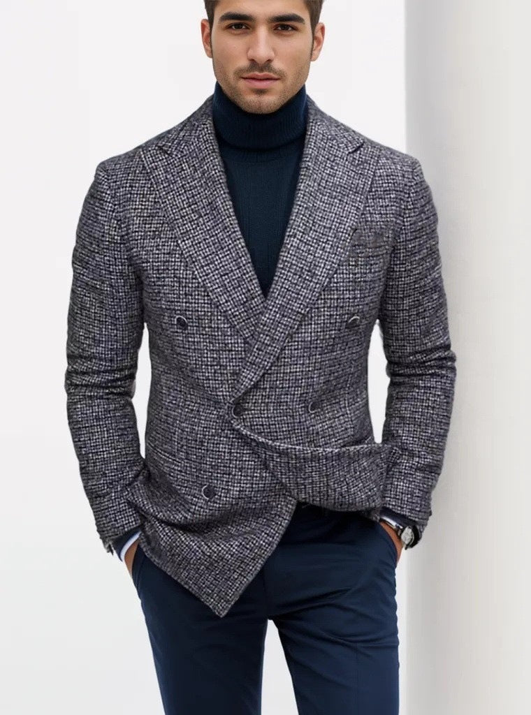 Elegant men's blazer with double-breasted modern tartan Lune London