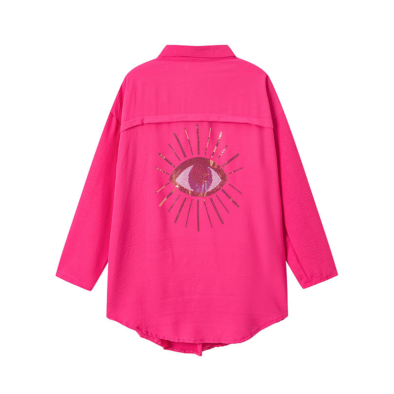 Graphic button-up shirt for plus size women Lune London
