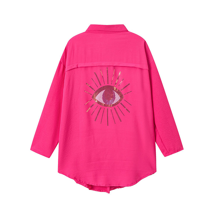 Graphic button-up shirt for plus size women Lune London