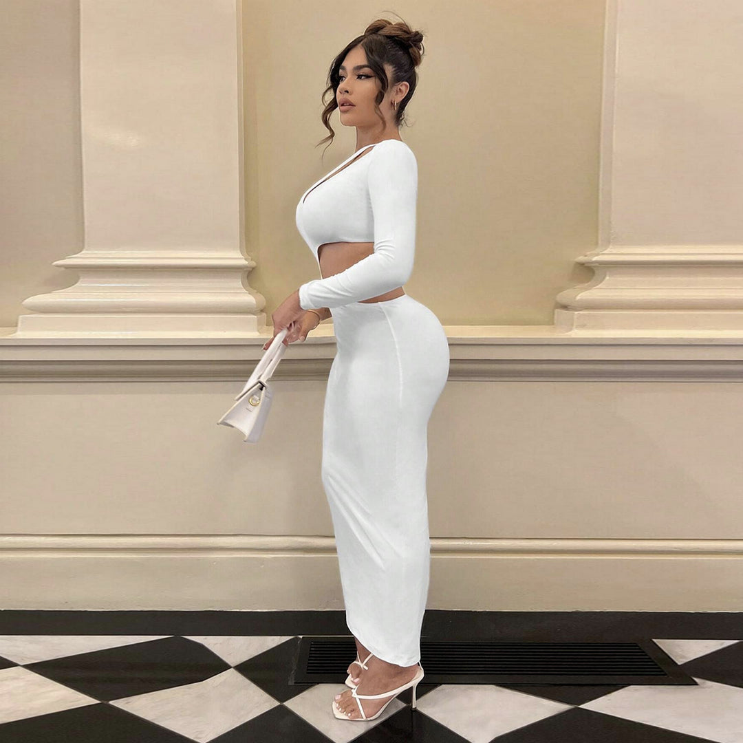 Women's Long Sleeve Maxi Dress with Sexy Cut-Outs and Figure-Hugging Fit Lune London