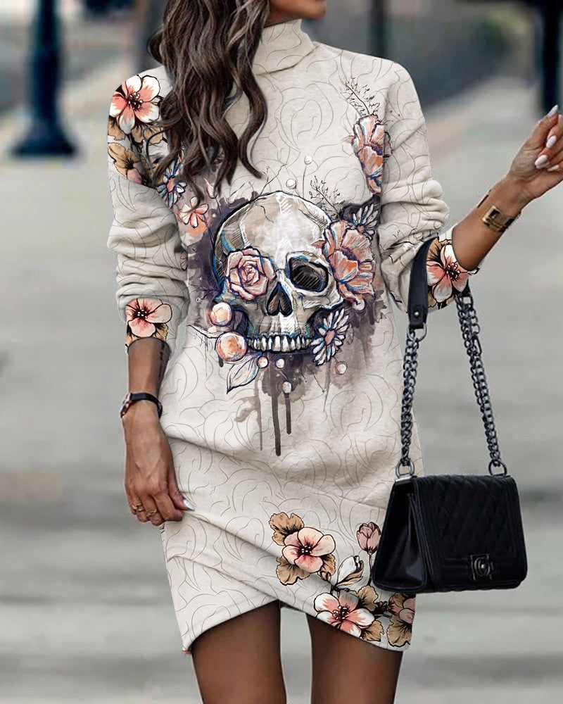 Women's sweatshirt dress with unique skull and flower pattern Lune London