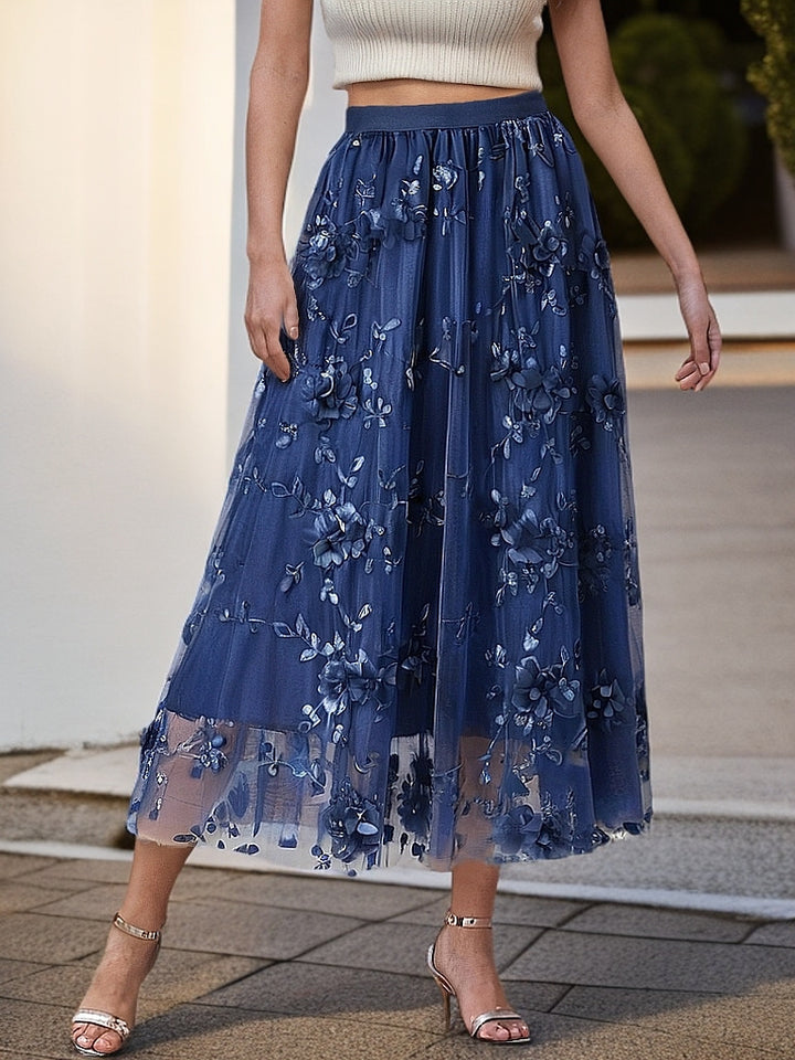 Elegant tulle skirt for women with floral embroidery and elastic waist Lune London
