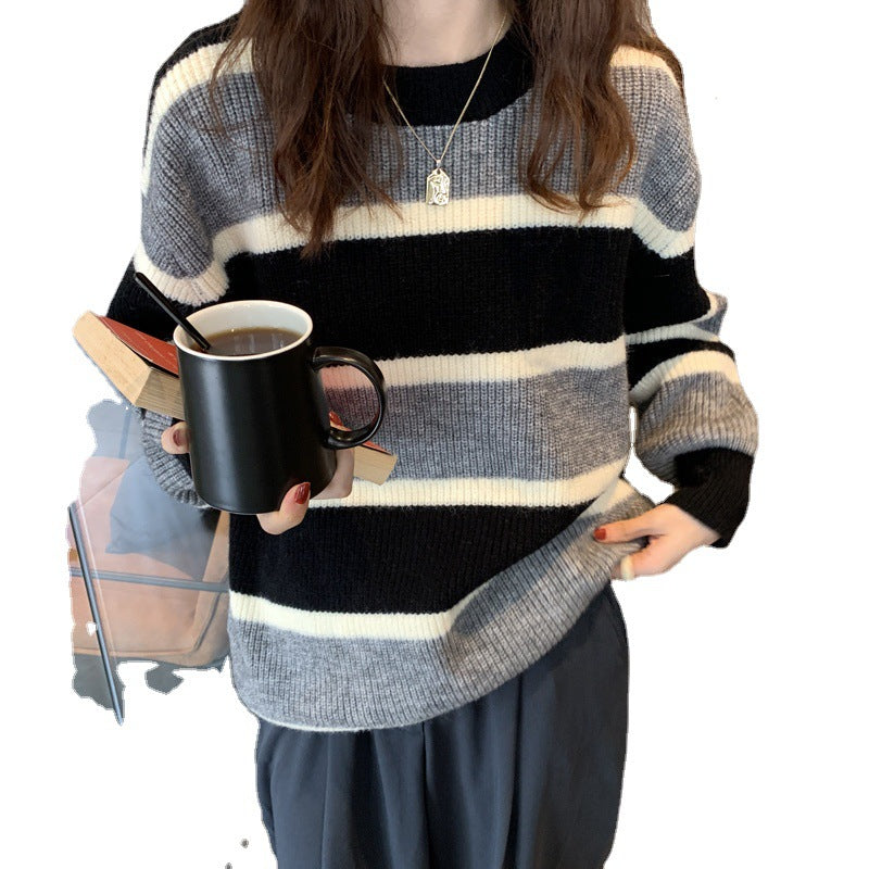 Pull en tricot décontracté pour femmes avec des rayures modernes Chic & Stil