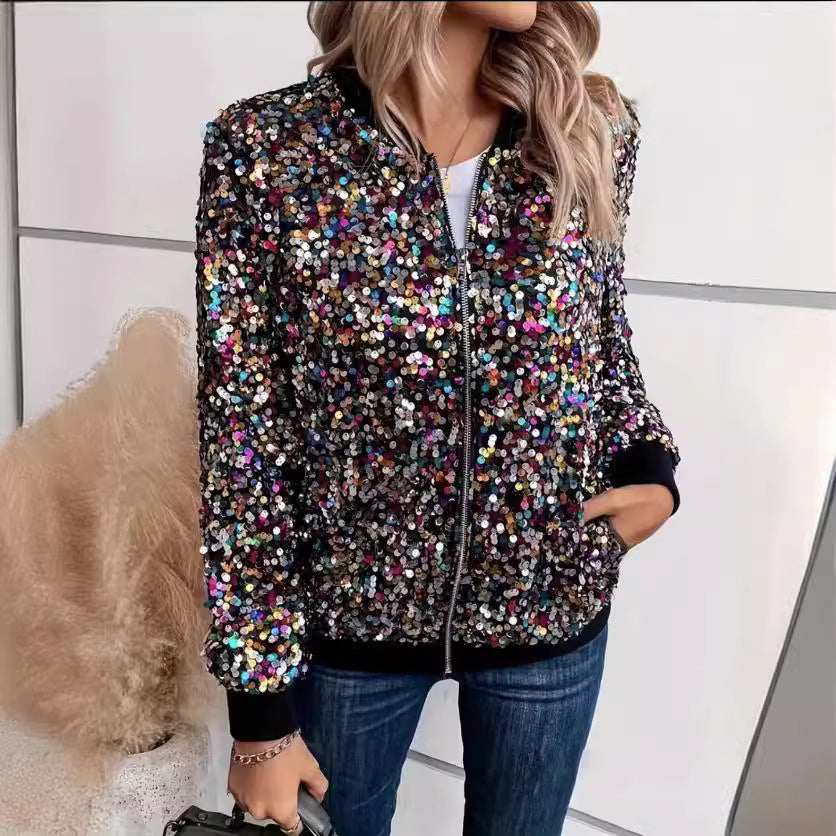 Ladies functional jacket with sparkling sequin design and comfortable cuffs Lune London