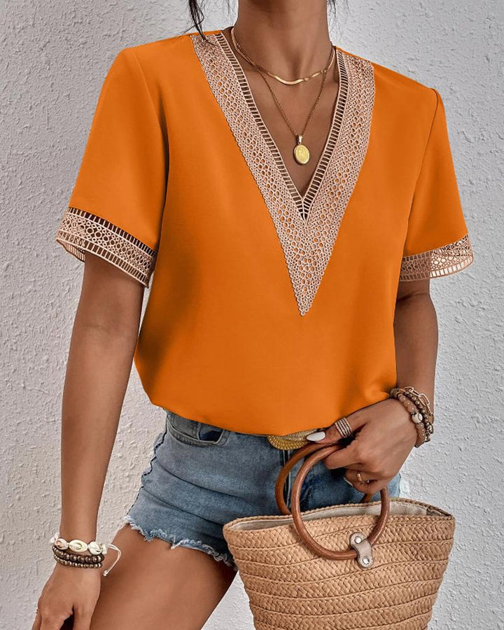 Chic blouse and elegant V-neck style with lace for women