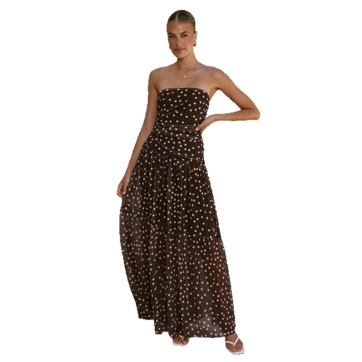 Women's maxi dress with off-the-shoulder cut and playful polka dot pattern Lune London