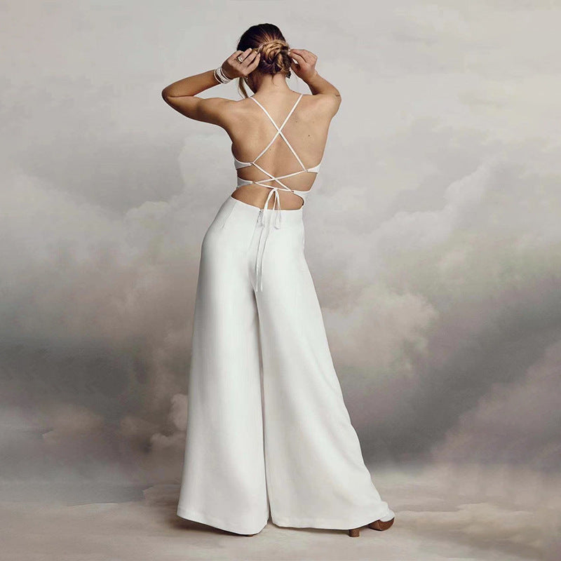 Women's Jumpsuit with Elegant V-Neck and Flowing Leg Lune London