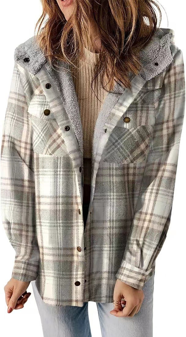 Women Flannel Checkered Jacket with Cozy Lining Lune London