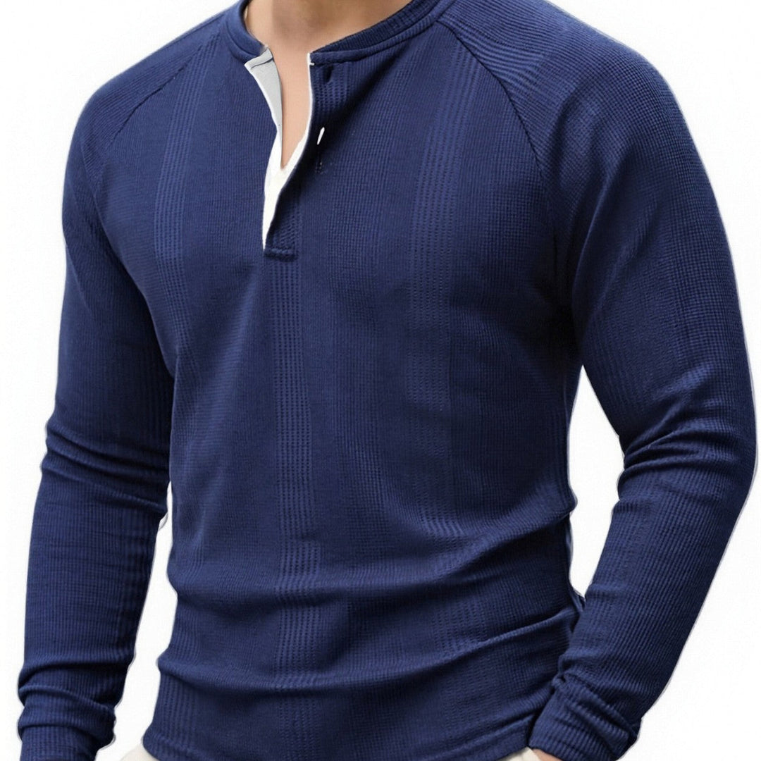 Men's Long Sleeve Henley Shirt with Structured Surface Lune London