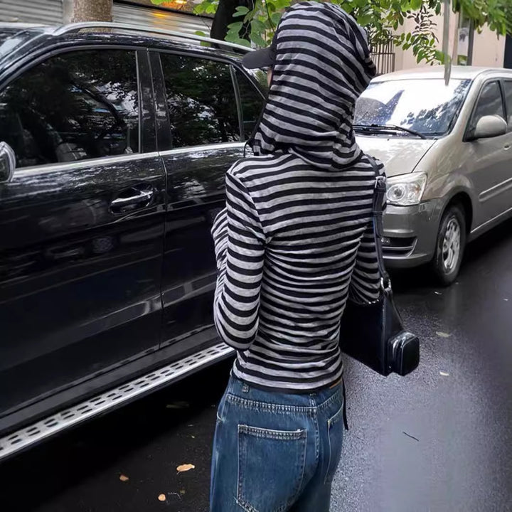 Women's Long Sleeve Shirt with Hood and Stripes Chic & Stil
