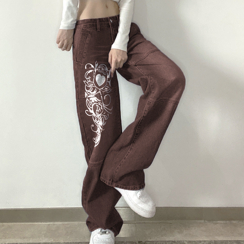 Loose denim pants for women with artistic print Lune London
