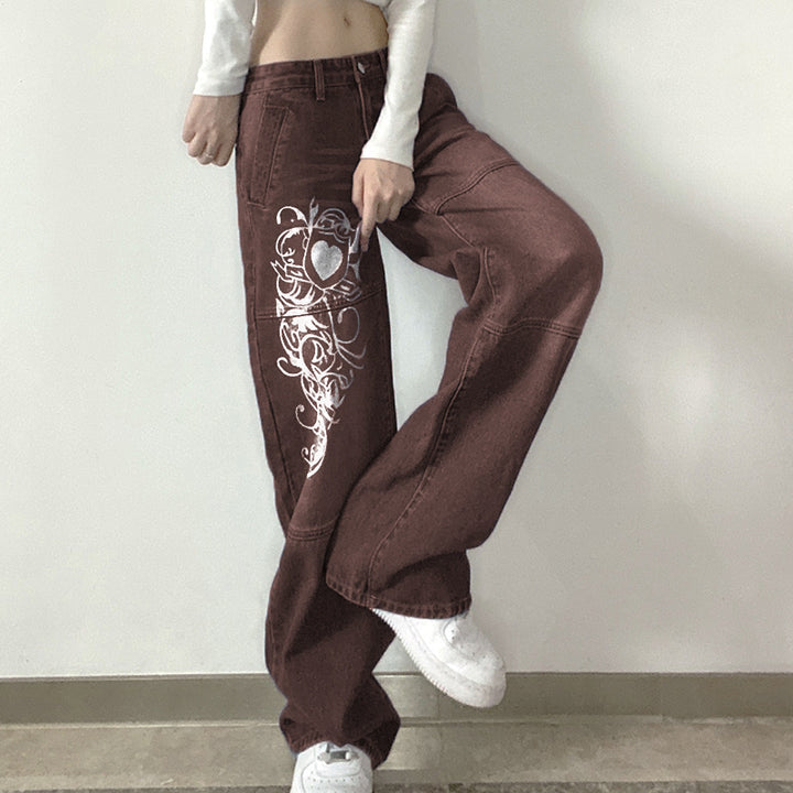 Loose denim pants for women with artistic print Lune London