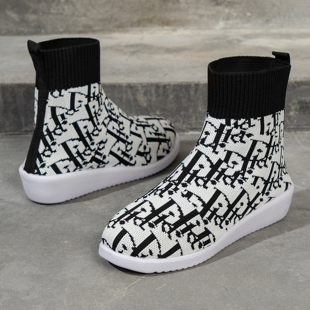 Fashionable synthetic boots for women with creative pattern and elastic shaft Lune London