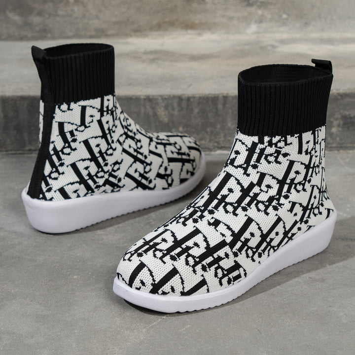 Fashionable synthetic boots for women with creative pattern and elastic shaft Lune London