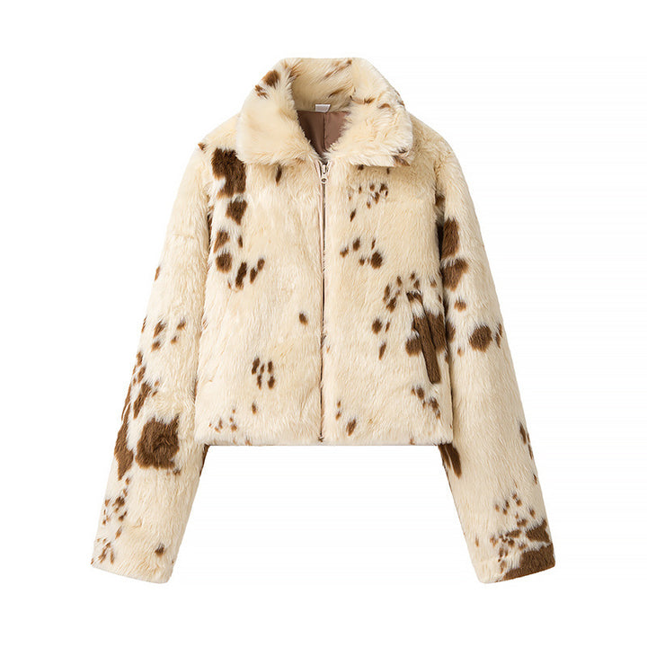 Faux fur animal print jacket for women with elegant collar Lune London