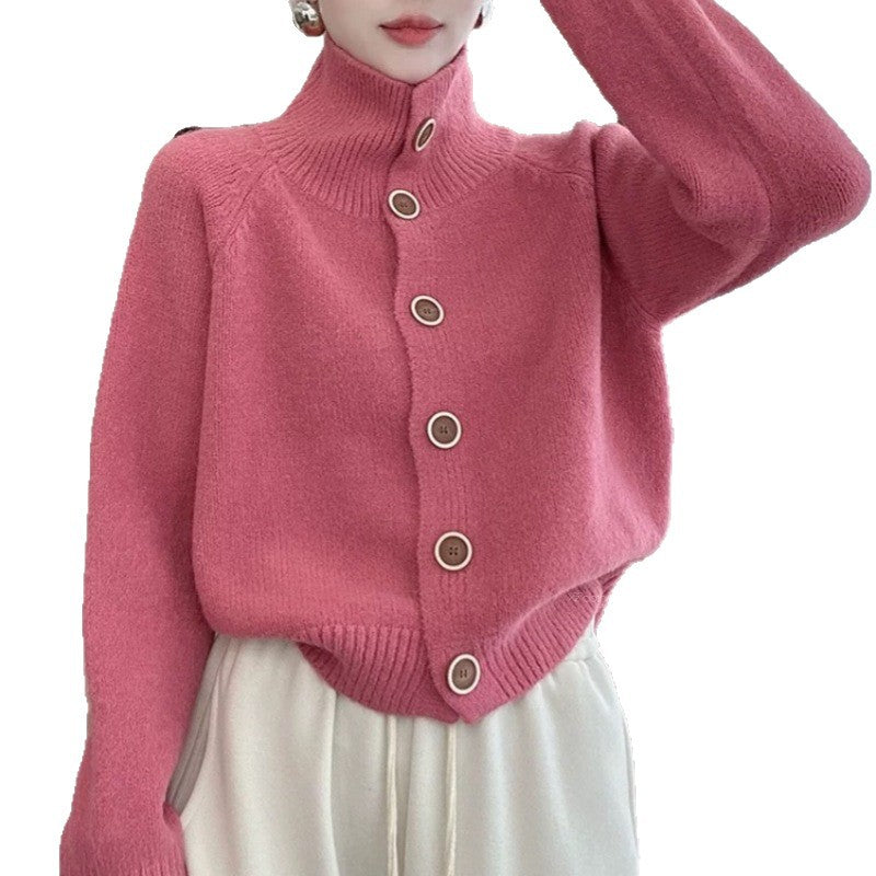 Lady cozy high collar cardigan with button details Lune London