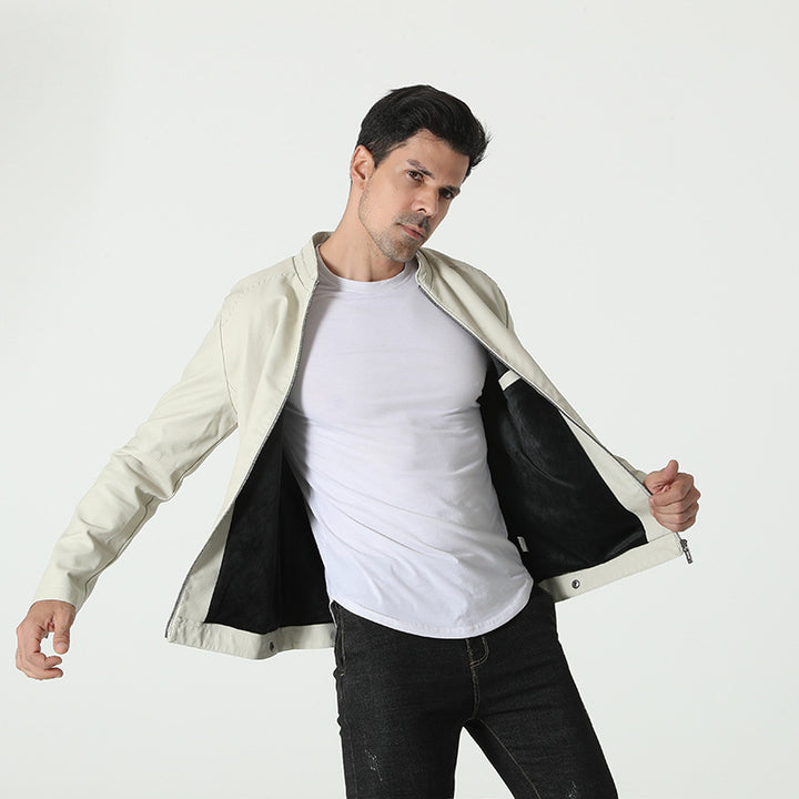 Trendy synthetic leather jacket for men with elastic collar Lune London