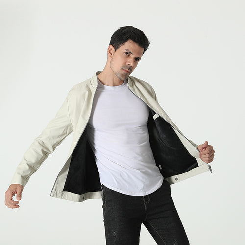 Trendy synthetic leather jacket for men with elastic collar Lune London