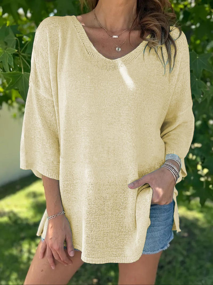 Women’s airy knitted top with an oversized cut and V-neck Lune London