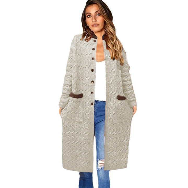 Women's knit coat with large braid design and practical pockets Lune London