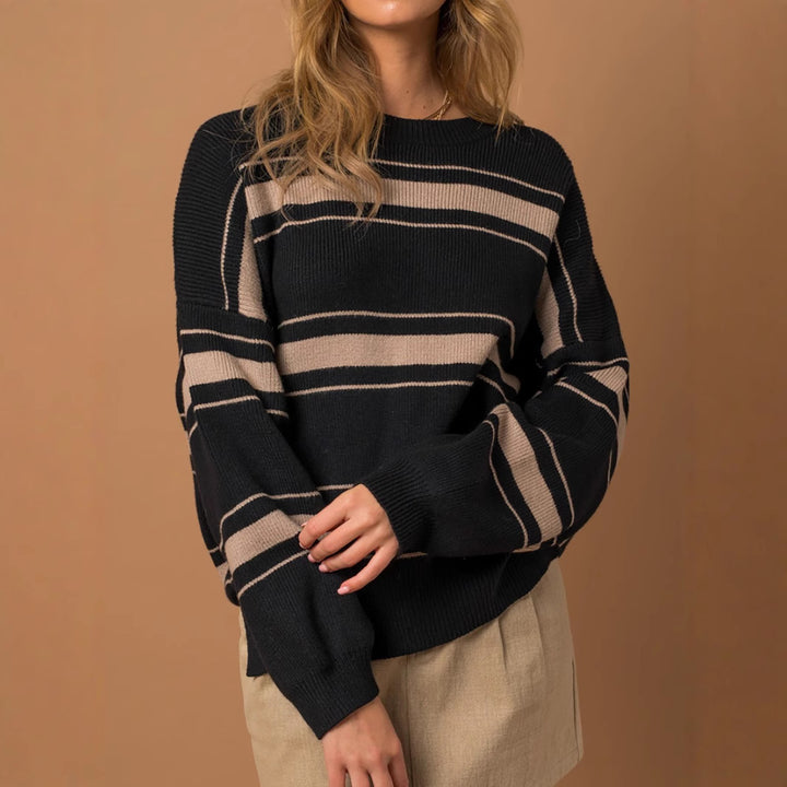 Pull en tricot décontracté pour femmes avec des manches surdimensionnées et des rayures modernes Chic & Stil
