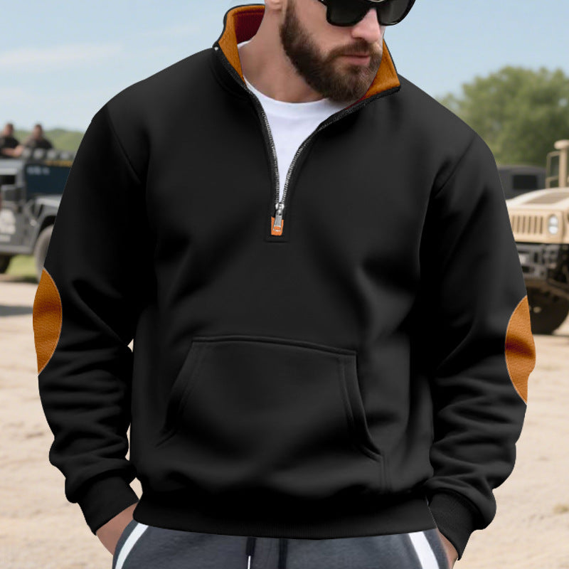 Elegant men's fleece sweater with high collar and functional zipper Lune London