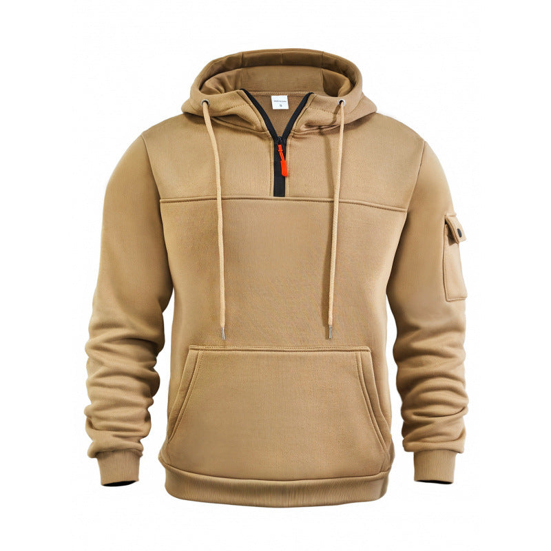 Men's Hooded Sweatshirt with Half Zipper and Side Pockets Lune London