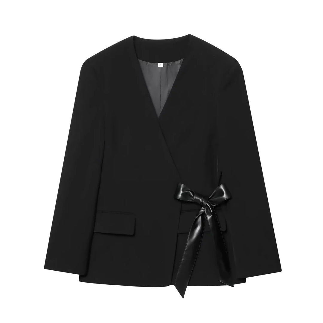 Elegant women’s draped cardigan with decorative satin belt Lune London