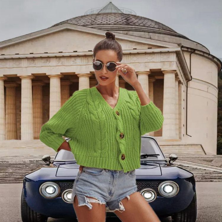Ladies cardigan with cable knit pattern and button details Lune London