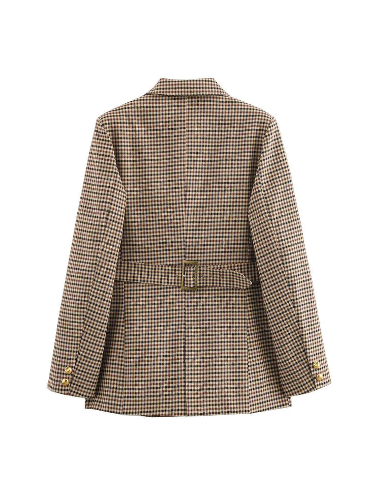 Plaid blazer for women with gold buttons and practical pockets Lune London