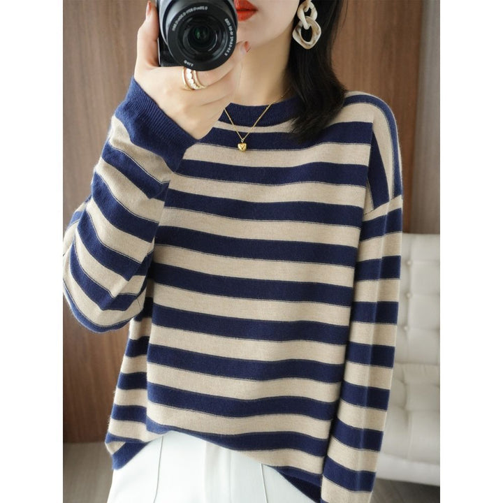 Pull en tricot décontracté pour femmes avec larges rayures Chic & Stil