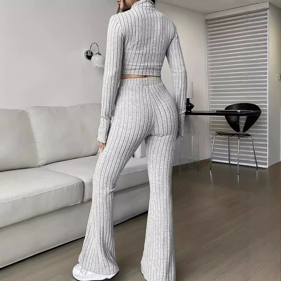 Modern knit set for ladies with cropped top and wide pants Lune London