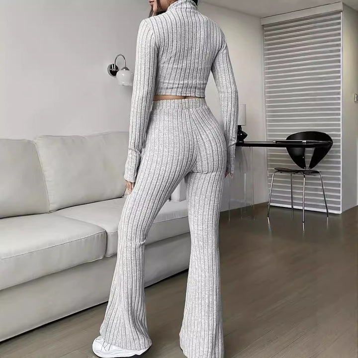 Modern knit set for ladies with cropped top and wide pants Lune London