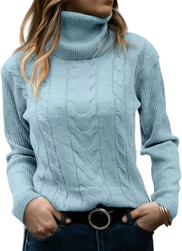 Knit sweater for women with high collar and relief pattern with braids Lune London
