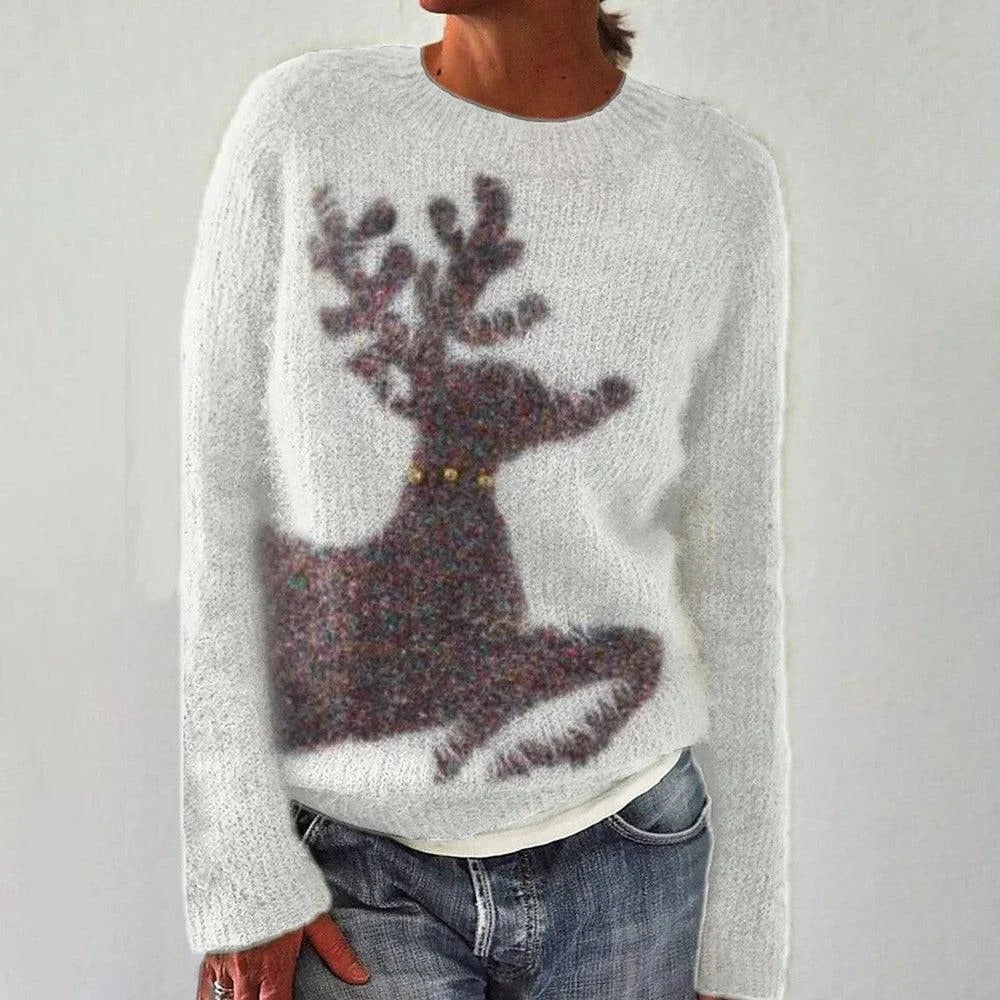 Pull confortable pour femmes avec motif renard et manches rayées Chic & Stil