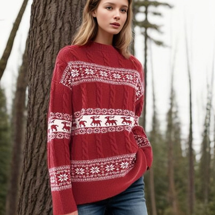 Ladies thick knit sweater with festive reindeer design Lune London